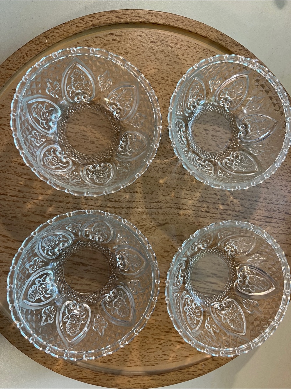 Pressed Clear Glass Dessert Bowls - Set of 4